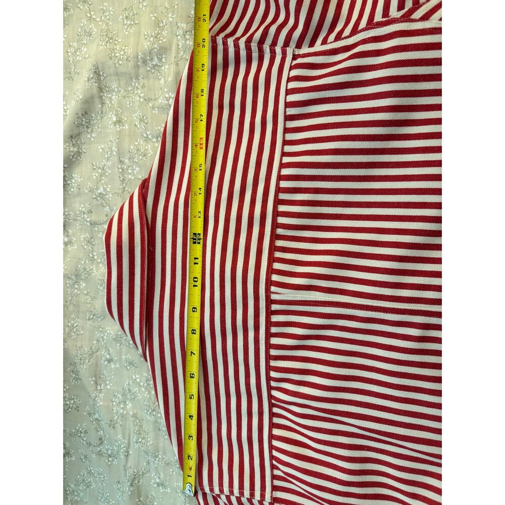 Fate Red White Striped Ruffle Hem Button Down Blouse Size Small Elbow Sleeve - Picture 8 of 9